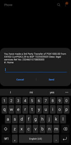 Screenshot of mobile banking transfer
